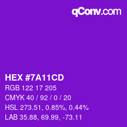 Code couleur: HEX #7A11CD | qconv.com