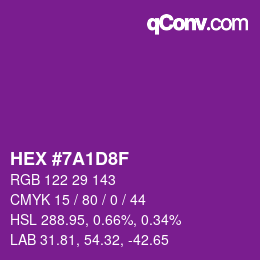 カラーコード: HEX #7A1D8F | qconv.com