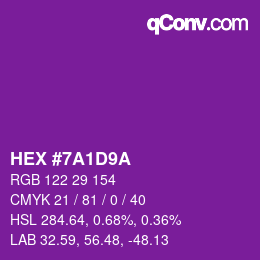 Color code: HEX #7A1D9A | qconv.com