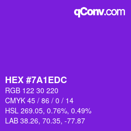 颜色代码: HEX #7A1EDC | qconv.com