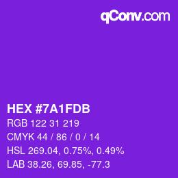 颜色代码: HEX #7A1FDB | qconv.com