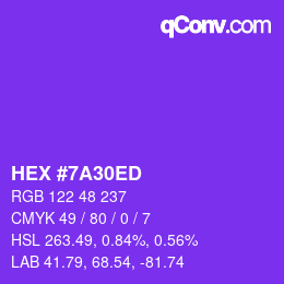 Color code: HEX #7A30ED | qconv.com