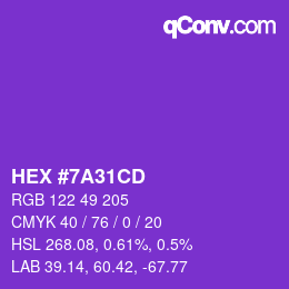 Color code: HEX #7A31CD | qconv.com