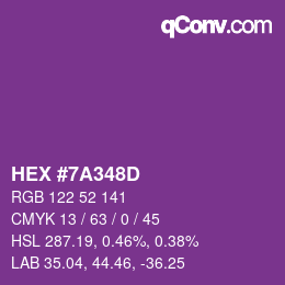 Color code: HEX #7A348D | qconv.com