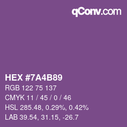 Color code: HEX #7A4B89 | qconv.com