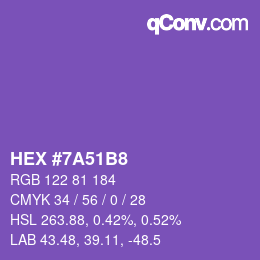 Farbcode: HEX #7A51B8 | qconv.com