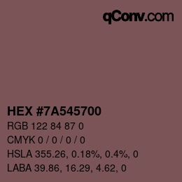 Farbcode: HEX #7A545700 | qconv.com