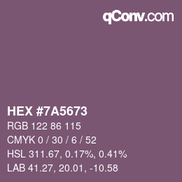 Farbcode: HEX #7A5673 | qconv.com