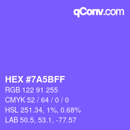 カラーコード: HEX #7A5BFF | qconv.com