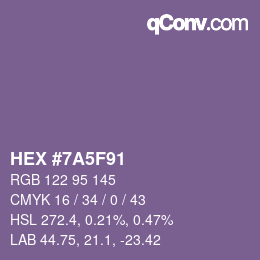 Code couleur: HEX #7A5F91 | qconv.com