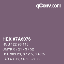 颜色代码: HEX #7A6076 | qconv.com