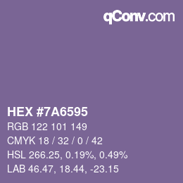 カラーコード: HEX #7A6595 | qconv.com