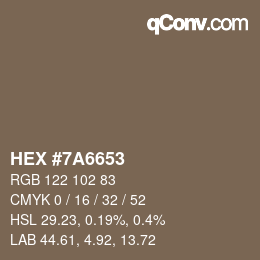 Color code: HEX #7A6653 | qconv.com