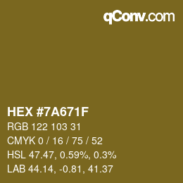 颜色代码: HEX #7A671F | qconv.com