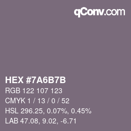 颜色代码: HEX #7A6B7B | qconv.com