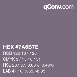 Color code: HEX #7A6B7E | qconv.com