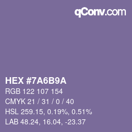 颜色代码: HEX #7A6B9A | qconv.com