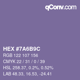 カラーコード: HEX #7A6B9C | qconv.com