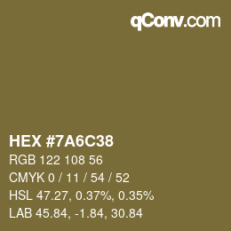 Color code: HEX #7A6C38 | qconv.com