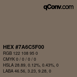 颜色代码: HEX #7A6C5F00 | qconv.com