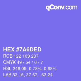Color code: HEX #7A6DED | qconv.com