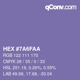 カラーコード: HEX #7A6FAA | qconv.com