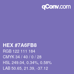颜色代码: HEX #7A6FB8 | qconv.com