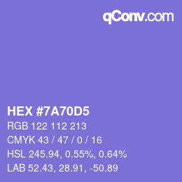カラーコード: HEX #7A70D5 | qconv.com