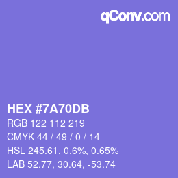 颜色代码: HEX #7A70DB | qconv.com