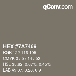 颜色代码: HEX #7A7469 | qconv.com