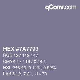 颜色代码: HEX #7A7793 | qconv.com