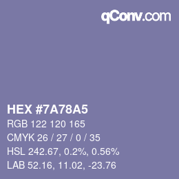 Color code: HEX #7A78A5 | qconv.com
