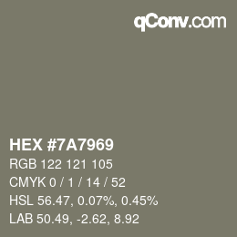 颜色代码: HEX #7A7969 | qconv.com