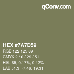 Farbcode: HEX #7A7D59 | qconv.com