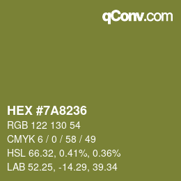 Farbcode: HEX #7A8236 | qconv.com