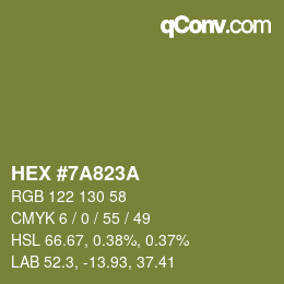 Color code: HEX #7A823A | qconv.com