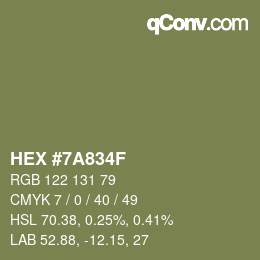 Code couleur: HEX #7A834F | qconv.com
