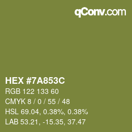 Color code: HEX #7A853C | qconv.com