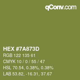 Color code: HEX #7A873D | qconv.com
