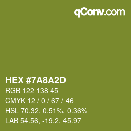Color code: HEX #7A8A2D | qconv.com