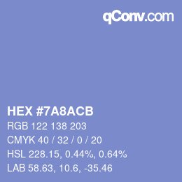 カラーコード: HEX #7A8ACB | qconv.com