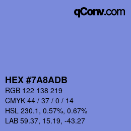 Color code: HEX #7A8ADB | qconv.com