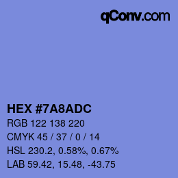 Color code: HEX #7A8ADC | qconv.com