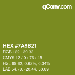 Color code: HEX #7A8B21 | qconv.com