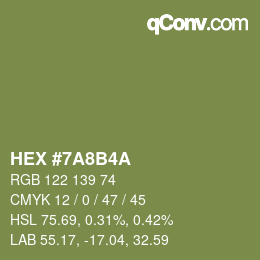 Color code: HEX #7A8B4A | qconv.com