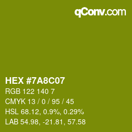Color code: HEX #7A8C07 | qconv.com