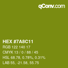 Color code: HEX #7A8C11 | qconv.com