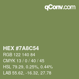 Color code: HEX #7A8C54 | qconv.com