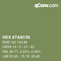 Color code: HEX #7A8C58 | qconv.com