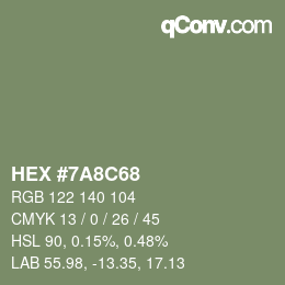 Color code: HEX #7A8C68 | qconv.com